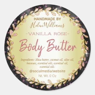 Zwart Roze Glitters Gouden Body Butter Labels