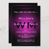 Zwart-roze gloeimonogram Sci-fi - Uitnodiging (Voorkant / Achterkant)