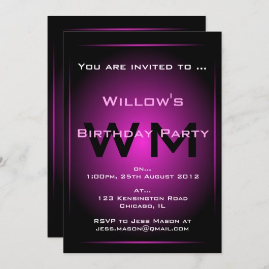 Zwart-roze gloeimonogram Sci-fi - Uitnodiging (Voorkant / Achterkant)