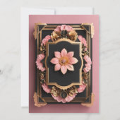 Zwart roze goud 3d bloemenbruiloft kaart (Achterkant)