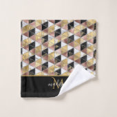 Zwart & Roze Goud Geometrisch Marmer Monogram Bad Handdoek (Wasdoekje)