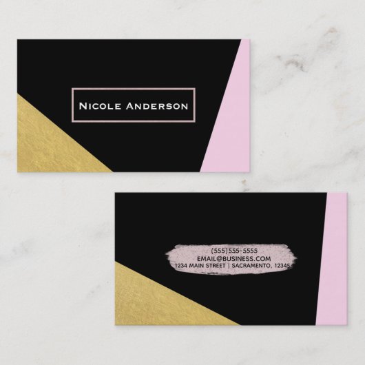 Zwart Roze & Goud Modern Trendy Chique Visitekaartje (Voorkant / Achterkant)