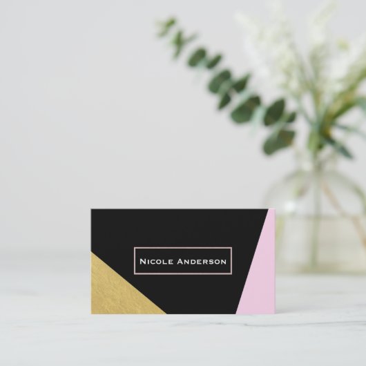 Zwart Roze & Goud Modern Trendy Chique Visitekaartje (Staand voorkant)