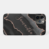 Zwart & Roze Goud Nep Glitter Agate Case-Mate iPhone Case (Achterkant (horizontaal))