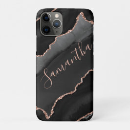 Zwart & Roze Goud Nep Glitter Agate Case-Mate iPhone Case