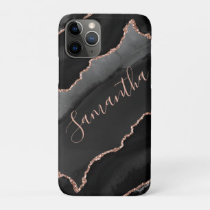Zwart & Roze Goud Nep Glitter Agate Case-Mate iPhone Case