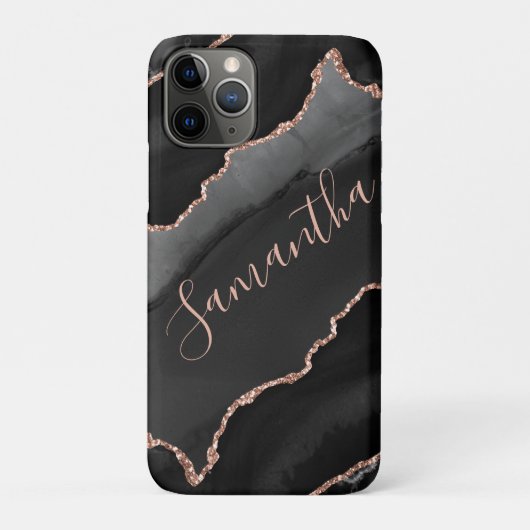 Zwart & Roze Goud Nep Glitter Agate Case-Mate iPhone Case (Achterkant)