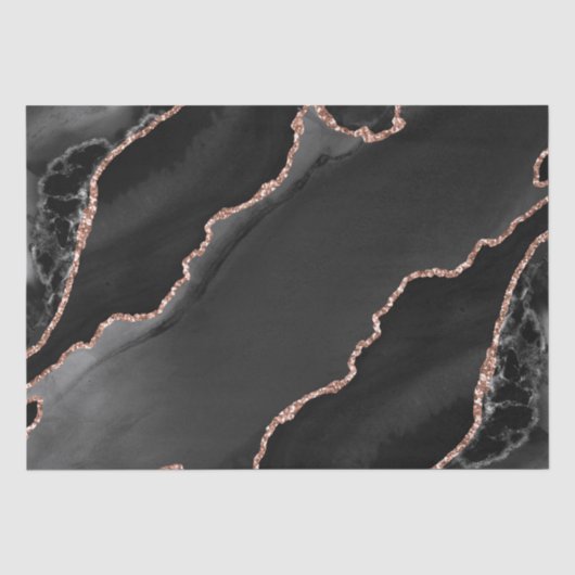 Zwart & Roze Goud Nep Glitter Agate ontwerp Tissuepapier (Voorkant)