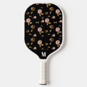 Zwart Roze Goud Roos Patroon | Modern Monogram Pickleball Paddle (Achterkant)