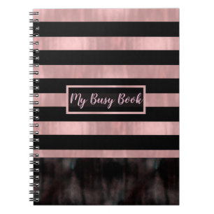 Zwart & Roze Goud Strepen Moderne Glam Notitieboek