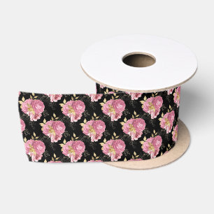 Zwart Roze Goud Vintage Bloemen 7,62 cm Satijnen L Lint