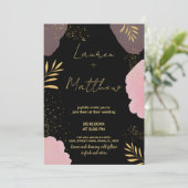 Zwart Roze Gouden Bruiloft Uitnodigingen (Staand voorkant)