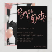 Zwart & Roze Gouden Glitter Bruiloft Art Deco Save The Date (Voorkant / Achterkant)