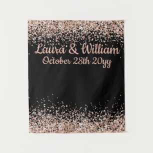 Zwart & Roze Gouden Glitter Bruiloft Foto Booth Re Wandkleed