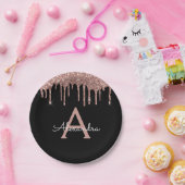 Zwart Roze Gouden Glitter Monogram Verjaardag Papieren Bordje (Feest)