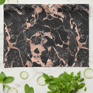 Zwart & roze gouden glitters marmer 2 keukenhanddo theedoek