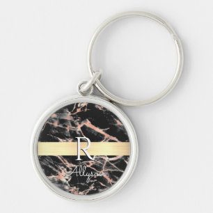 Zwart & Roze Gouden Marmer Gouden Staaf, Witte Naa Sleutelhanger