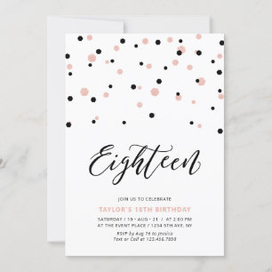 Zwart & roze gouden Meisje 18e tiener verjaardagsf Kaart