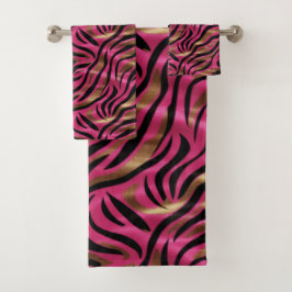 Zwart Roze Gouden Zebra Strepen Dierlijk Print Pat Bad Handdoek