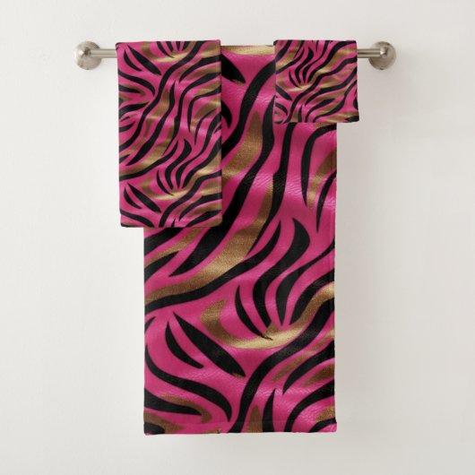 Zwart Roze Gouden Zebra Strepen Dierlijk Print Pat Bad Handdoek (Insitu)