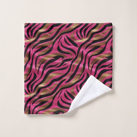 Zwart Roze Gouden Zebra Strepen Dierlijk Print Pat Bad Handdoek (Wasdoekje)