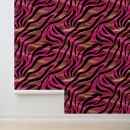 Zwart Roze Gouden Zebra Strepen Dierlijk Print Pat Behang