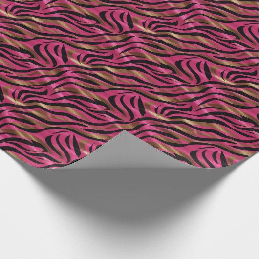 Zwart Roze Gouden Zebra Strepen Dierlijk Print Pat Cadeaupapier (Hoek)