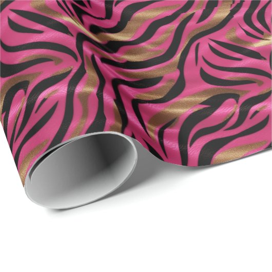 Zwart Roze Gouden Zebra Strepen Dierlijk Print Pat Cadeaupapier (Rol Hoek)