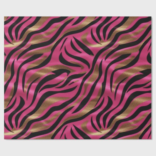 Zwart Roze Gouden Zebra Strepen Dierlijk Print Pat Cadeaupapier (Vlak)