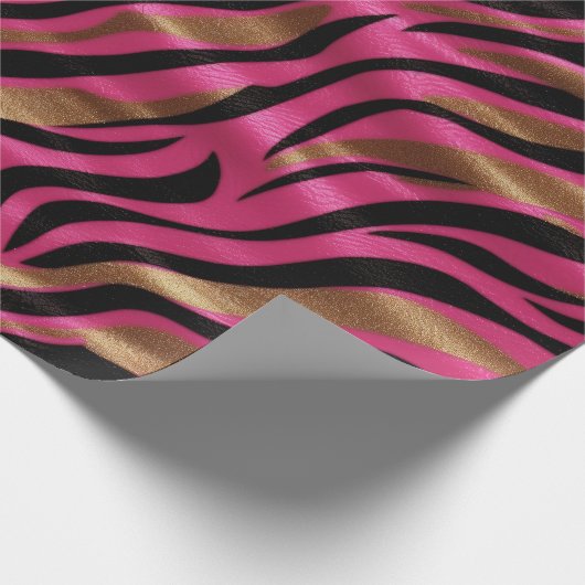 Zwart Roze Gouden Zebra Strepen Dierlijk Print Pat Cadeaupapier (Hoek)