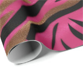 Zwart Roze Gouden Zebra Strepen Dierlijk Print Pat Cadeaupapier (Rol Hoek)