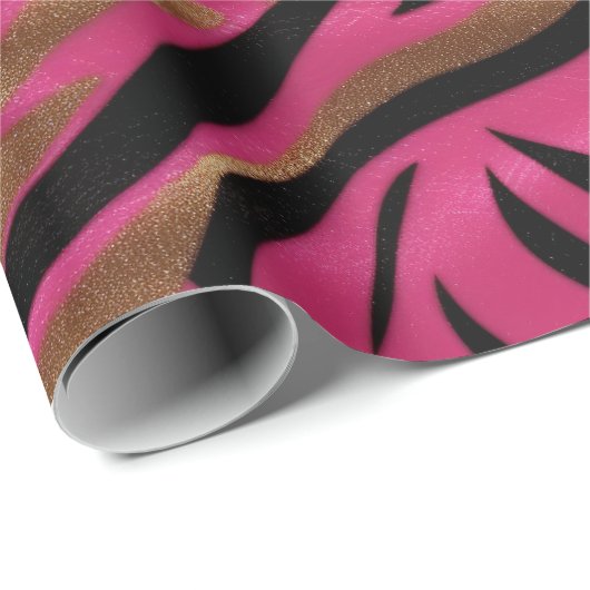 Zwart Roze Gouden Zebra Strepen Dierlijk Print Pat Cadeaupapier (Rol Hoek)