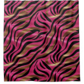 Zwart Roze Gouden Zebra Strepen Dierlijk Print Pat Douchegordijn (Voorkant)
