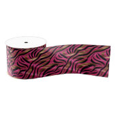 Zwart Roze Gouden Zebra Strepen Dierlijk Print Pat Grosgrain Lint (Spoel)