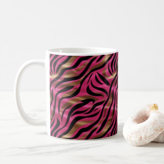 Zwart Roze Gouden Zebra Strepen Dierlijk Print Pat Koffiemok (Met donut)