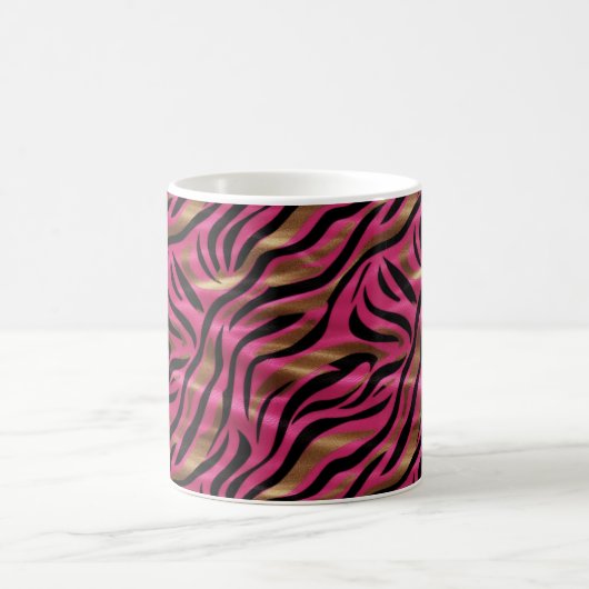 Zwart Roze Gouden Zebra Strepen Dierlijk Print Pat Koffiemok (Center)