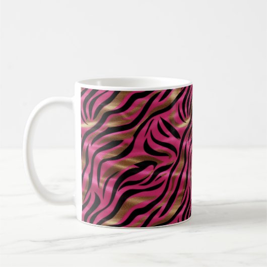 Zwart Roze Gouden Zebra Strepen Dierlijk Print Pat Koffiemok (Links)