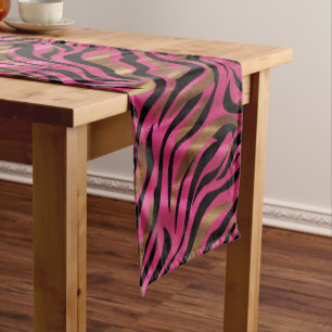 Zwart Roze Gouden Zebra Strepen Dierlijk Print Pat Korte Tafelloper