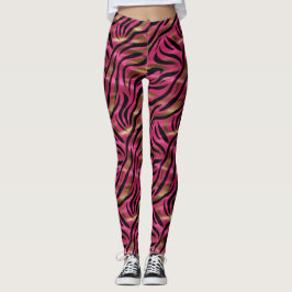 Zwart Roze Gouden Zebra Strepen Dierlijk Print Pat Leggings