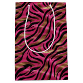 Zwart Roze Gouden Zebra Strepen Dierlijk Print Pat Medium Cadeauzakje (Voorkant)