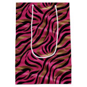 Zwart Roze Gouden Zebra Strepen Dierlijk Print Pat Medium Cadeauzakje (Achterkant)