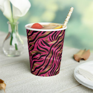 Zwart Roze Gouden Zebra Strepen Dierlijk Print Pat Papieren Bekers