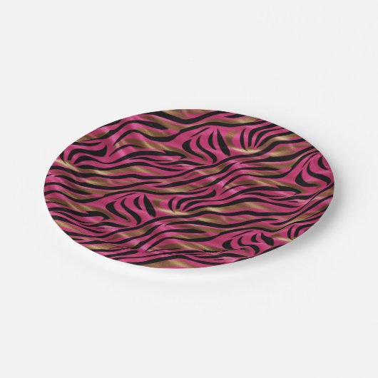 Zwart Roze Gouden Zebra Strepen Dierlijk Print Pat Papieren Bordje (Gekanteld)