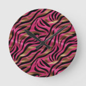 Zwart Roze Gouden Zebra Strepen Dierlijk Print Pat Ronde Klok (Voorkant)
