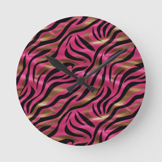 Zwart Roze Gouden Zebra Strepen Dierlijk Print Pat Ronde Klok (Voorkant)