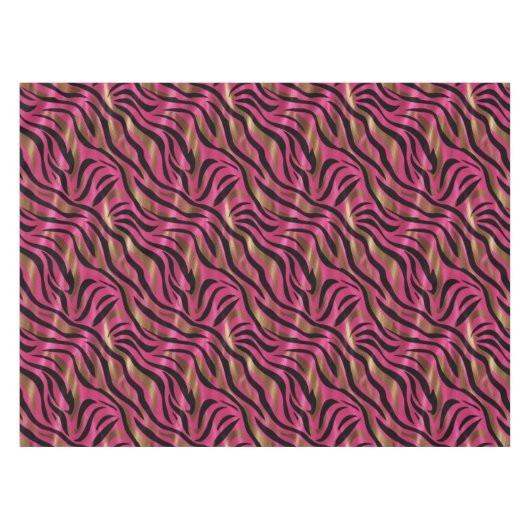 Zwart Roze Gouden Zebra Strepen Dierlijk Print Pat Tafelkleed (Voorkant (Horizontaal))