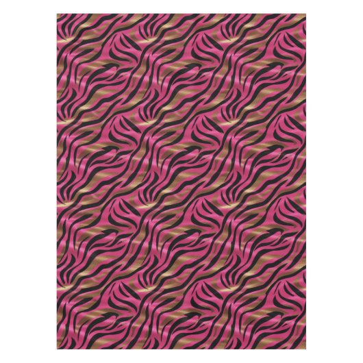 Zwart Roze Gouden Zebra Strepen Dierlijk Print Pat Tafelkleed (Voorkant)