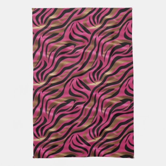 Zwart Roze Gouden Zebra Strepen Dierlijk Print Pat Theedoek (Verticaal)