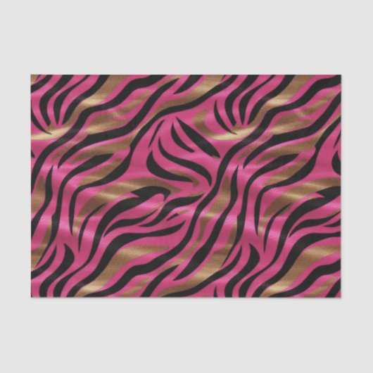 Zwart Roze Gouden Zebra Strepen Dierlijk Print Pat Tissuepapier (Voorkant)