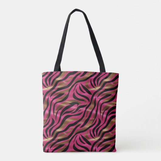 Zwart Roze Gouden Zebra Strepen Dierlijk Print Pat Tote Bag (Achterkant)